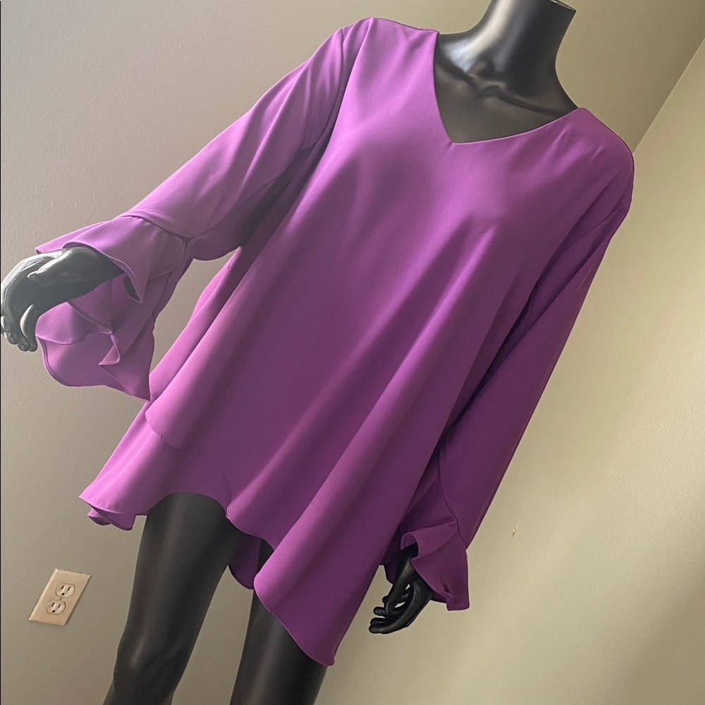 CALEESA Beautiful Elegant Purple Blouse with Ruffled Sleeves - Picture 9 of 10